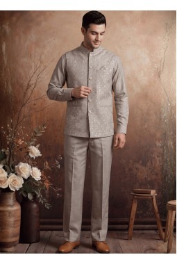Natural Art Linen Embroidery Mens Waistcoat Set