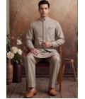 Natural Art Linen Embroidery Mens Waistcoat Set