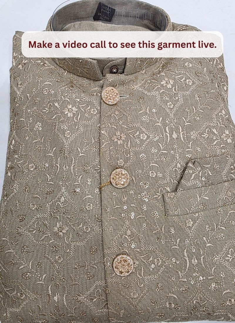 Natural Art Linen Embroidery Mens Waistcoat Set