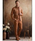 Rust Art Linen Embroidery Mens Waistcoat Set