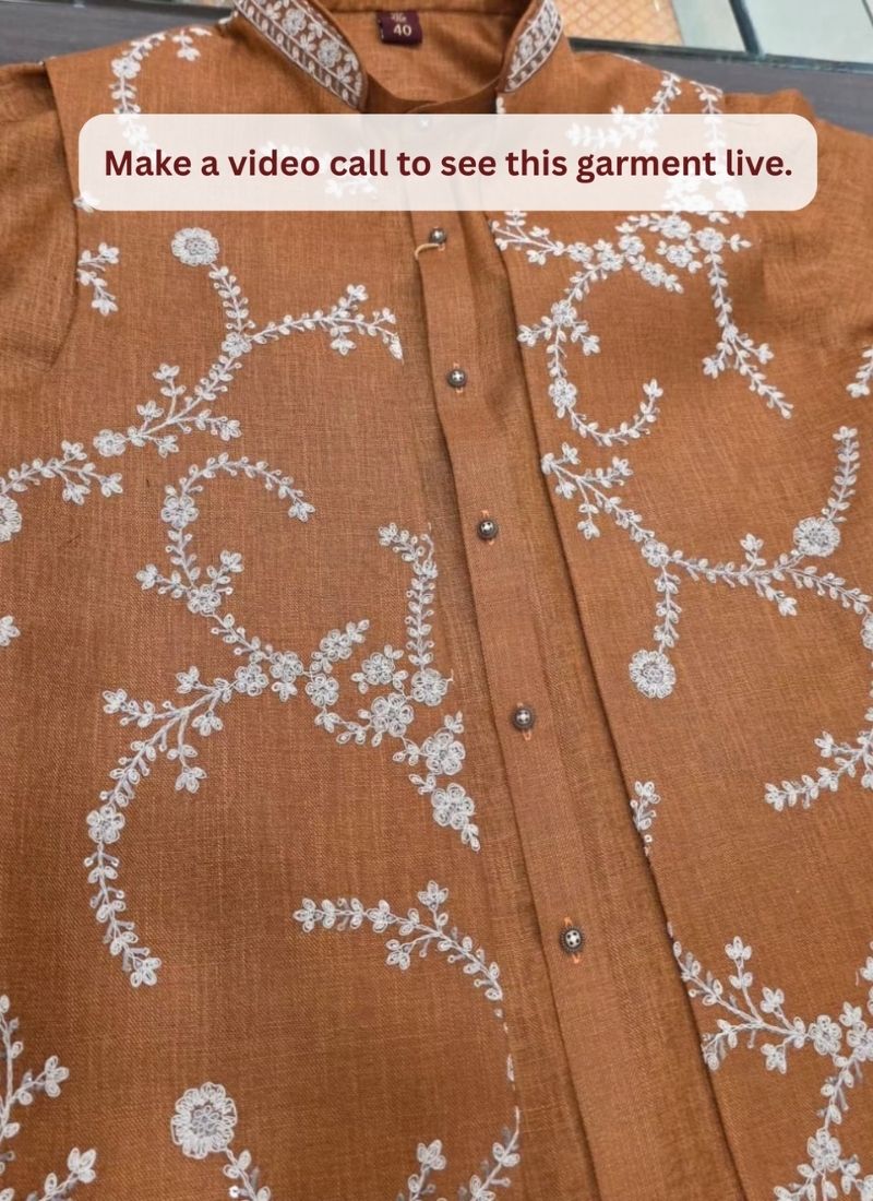 Rust Art Linen Embroidery Mens Waistcoat Set