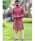 Red Georgette Embroidered Wedding Kafnii With Patiala Red Georgette Embroidered Wedding Kafnii With Patiala