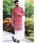Red Georgette Embroidered Wedding Kafnii With Patiala Red Georgette Embroidered Wedding Kafnii With Patiala