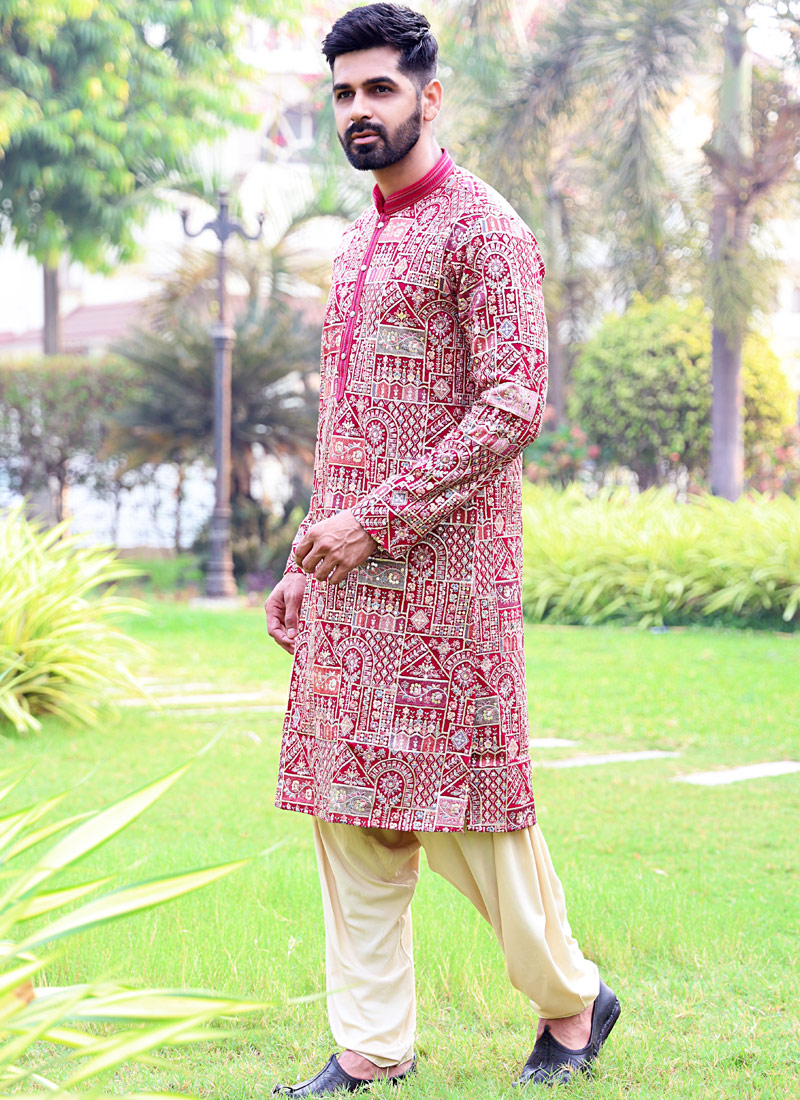 Rani Georgette Embroidered Festive Wear Kafnii With Patiala