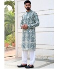 Green Grey Georgette Embroidered Festive Wear Kafnii With Patiala 
