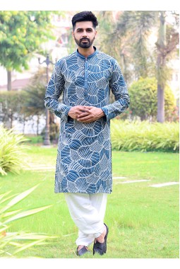 Teal Softfeel Threadwork Festive Wear Kafnii With Patiala