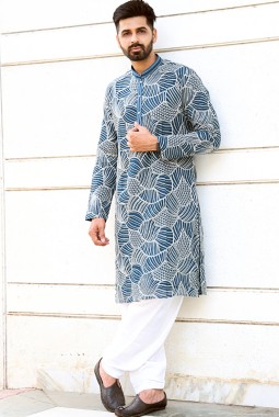 Teal Softfeel Threadwork Festive Wear Kafnii With Patiala