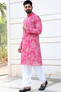 Hot Pink Softfeel Thread Work Festive Wear Kafnii With Patiala