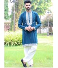Peacock Blue Softfeel Thread Work Festive Wear Kafnii With Patiala