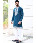 Peacock Blue Softfeel Thread Work Festive Wear Kafnii With Patiala