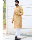 Mustard Georgette Embroidered Kafnii With Patiala For Haldi