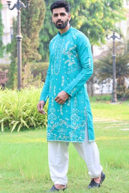 Rama Silk Thread Work Festive Wear Kafnii With Patiala