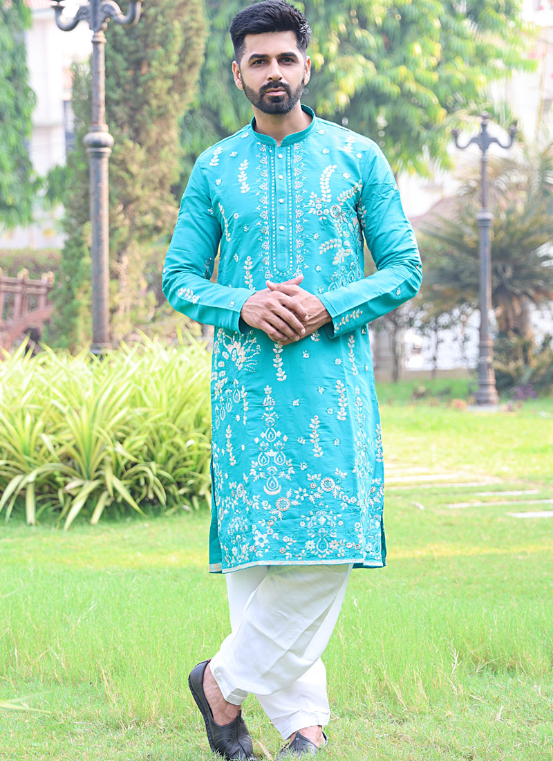 Rama Silk Thread Work Festive Wear Kafnii With Patiala