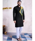 Black Reyon Embroidered Mirror Work Navratri Mens Kurta With Bottom Black Reyon Embroidered Mirror Work Navratri Mens Kurta With Bottom