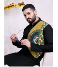 Black Reyon Embroidered Mirror Work Navratri Mens Kurta With Bottom Black Reyon Embroidered Mirror Work Navratri Mens Kurta With Bottom