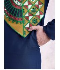 Navy Blue Rayon Mirror Work Navratri Mens Kurta With Bottom Navy Blue Rayon Mirror Work Navratri Mens Kurta With Bottom