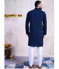 Navy Blue Rayon Mirror Work Navratri Mens Kurta With Bottom Navy Blue Rayon Mirror Work Navratri Mens Kurta With Bottom