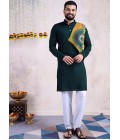 Green Reyon Embroidered Navratri Mens Kurta With Bottom Green Reyon Embroidered Navratri Mens Kurta With Bottom