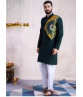 Green Reyon Embroidered Navratri Mens Kurta With Bottom Green Reyon Embroidered Navratri Mens Kurta With Bottom