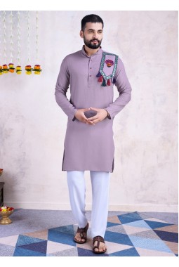 Dusty Purple Rayon Real Mirror Embroidered Navratri Mens Kurta Pajama