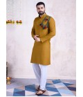 Yellow Rayon Real Mirror Work Navratri Mens Kurta Pajama