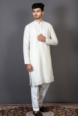 Cream Art Silk Latest Kurta Pajama