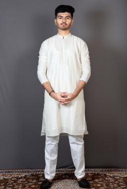 Cream Art Silk Latest Kurta Pajama