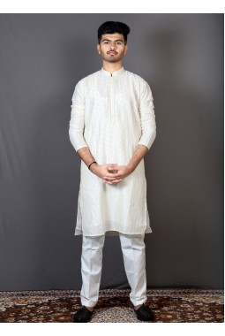 Cream Art Silk Latest Kurta Pajama