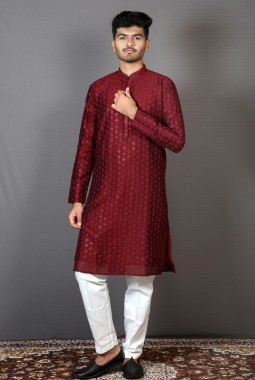 Maroon Art Silk Party Kurta Pajama