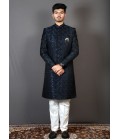 Navy Blue Jacquard Silk Wedding Indo-Western Navy Blue Jacquard Silk Wedding Indo-Western