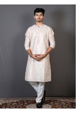 Peach Art Silk Designer Kurta Pajama
