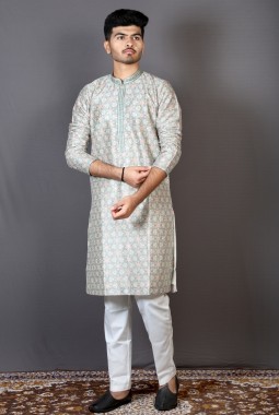 Pista Green Art Silk Party Kurta Pajama