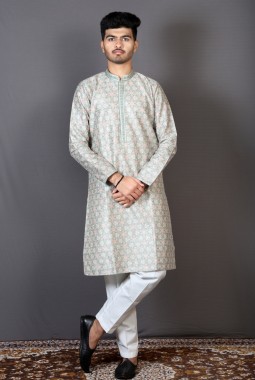 Pista Green Art Silk Party Kurta Pajama
