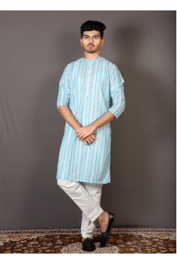 Sky Blue Lakhnavi Embroidered Festival Kurta