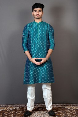 Teal Art Silk Indian Party Kurta Pajama