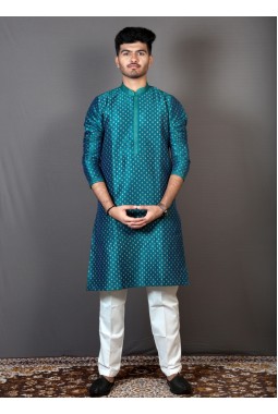 Teal Art Silk Indian Party Kurta Pajama