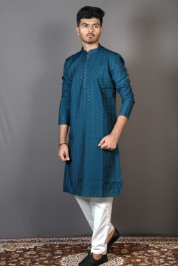 Teal Green Art Silk Exclusive Kurta Pajama
