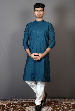 Teal Green Art Silk Exclusive Kurta Pajama