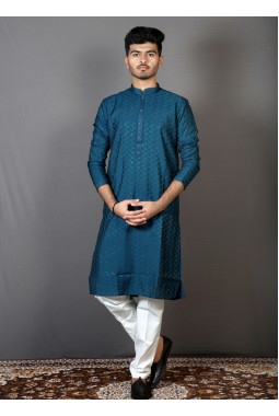 Teal Green Art Silk Exclusive Kurta Pajama