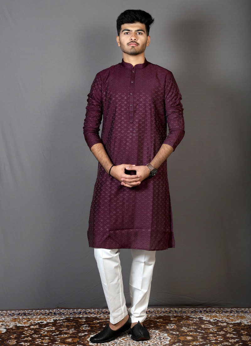 Wine Art Silk Mens Kurta Pajama Wine Art Silk Mens Kurta Pajama