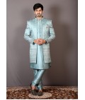 Grey Art Silk Embroidered Wedding Indo-Western Grey Art Silk Embroidered Wedding Indo-Western