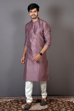 Onion Pink Silk Printed Kurta for Mehandi Function