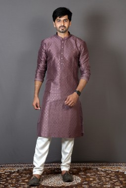 Onion Pink Silk Printed Kurta for Mehandi Function