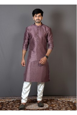 Onion Pink Silk Printed Kurta for Mehandi Function