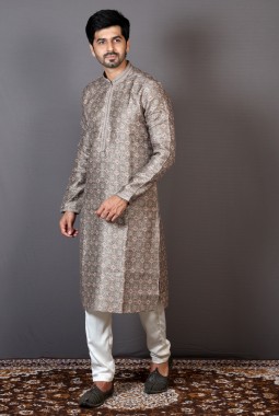 Brown Brocade Silk Motifs Print Festival Wear Kurta