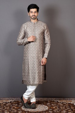 Brown Brocade Silk Motifs Print Festival Wear Kurta