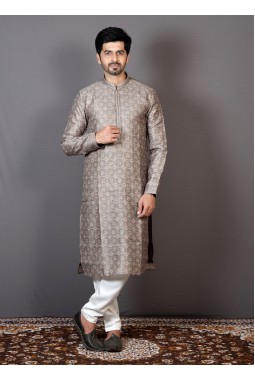 Brown Brocade Silk Motifs Print Festival Wear Kurta