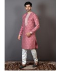 Dark Pink Art Silk Embroidered Party Wear Kurta Dark Pink Art Silk Embroidered Party Wear Kurta