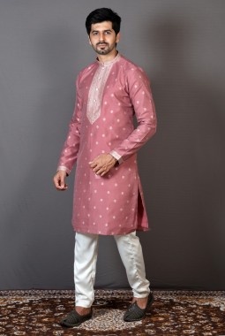 Dark Pink Art Silk Embroidered Party Wear Kurta