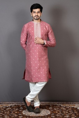 Dark Pink Art Silk Embroidered Party Wear Kurta